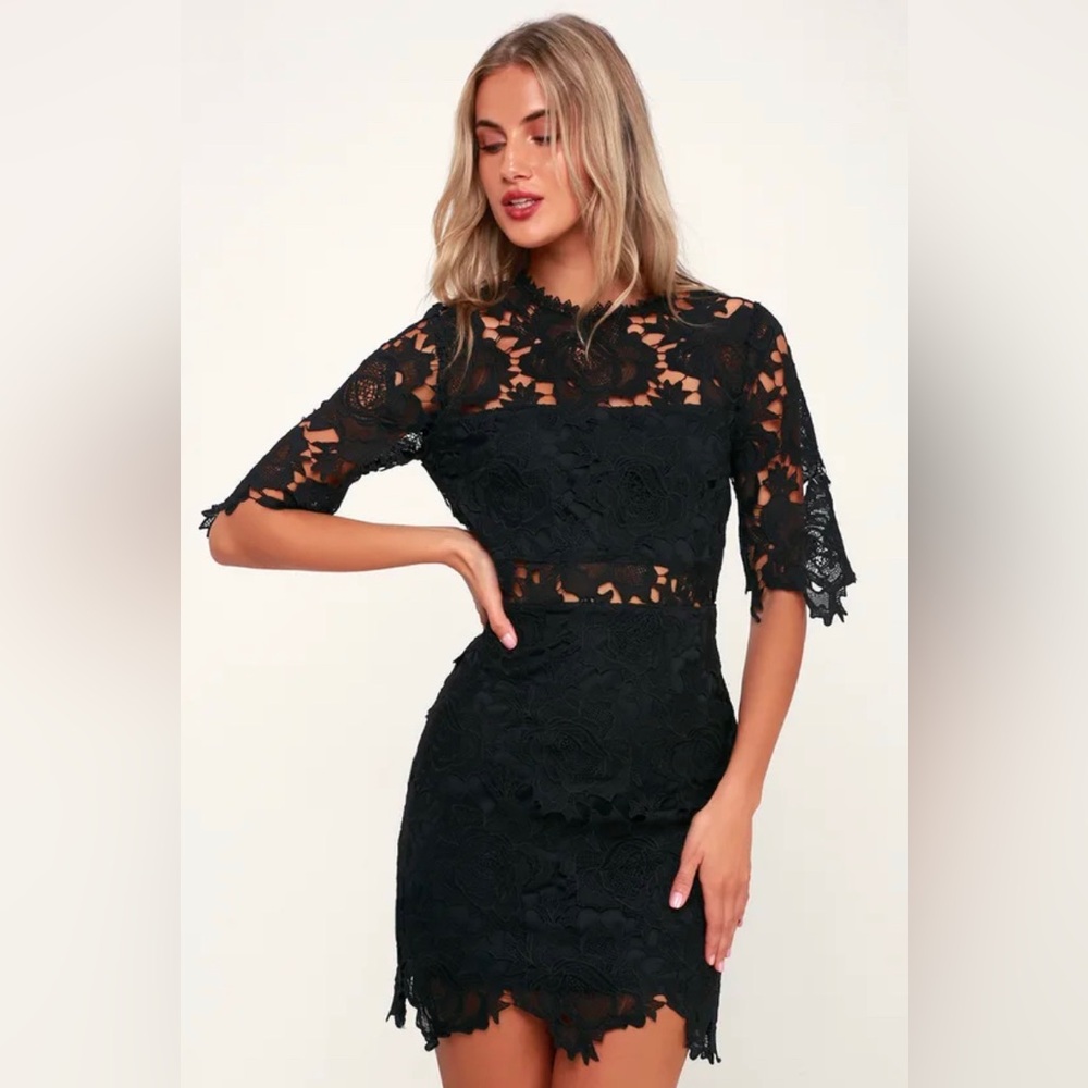 Lulus A Fine Romance Black Lace Sheath Dress